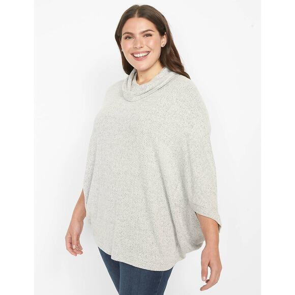 Lane Bryant Plus Size 14 16 Herringbone Cowl Neck Poncho Sweater Gray - Picture 1 of 8